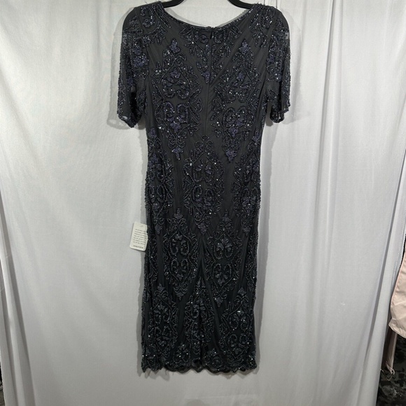 NEW $228 Pisarro Nights [‎ 2 ] Short Sleeve Beaded Midi Dress in Slate - Picture 12 of 14